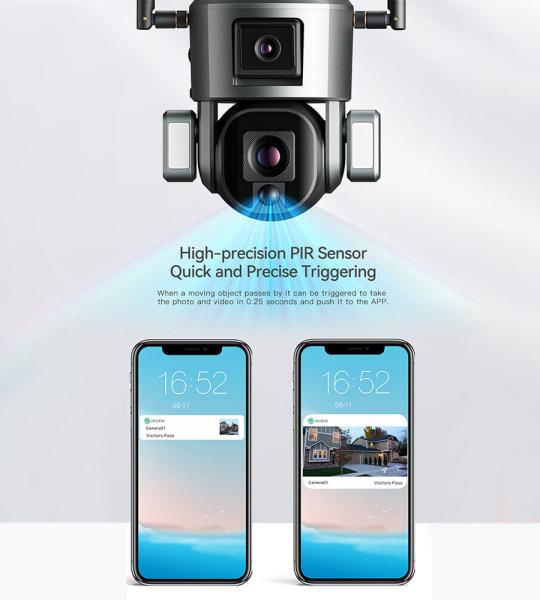 Caméra solaire Rotative WIFI 8MP 4K double objectif